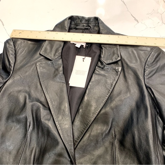 🖤 Cinq a Sept Black Genuine Leather Skirted Ruffle Peplum Belted Blazer Jacket - Picture 6 of 13